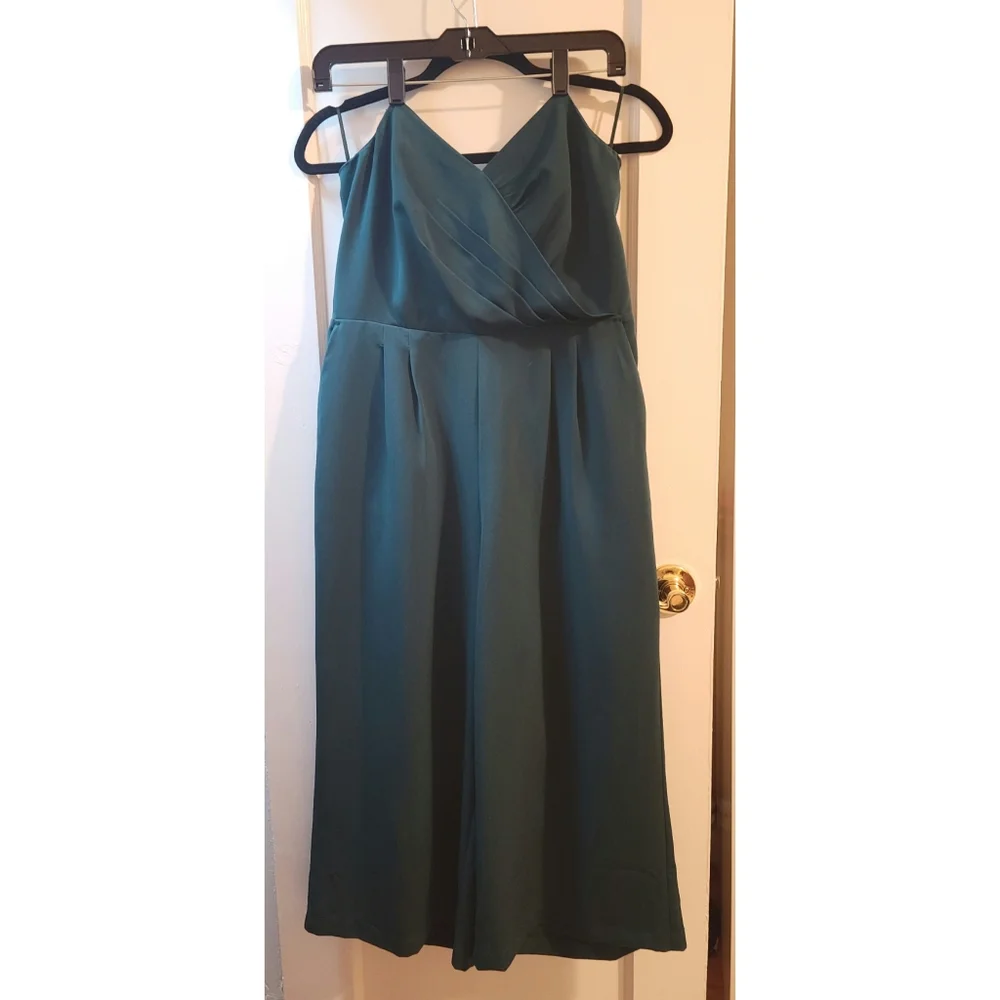 TAILORED::: EXPRESS DEEP TEAL SWEETHEART WIDE LEG/ CULOTTE/ JUMPSUIT - Picture 2 of 9